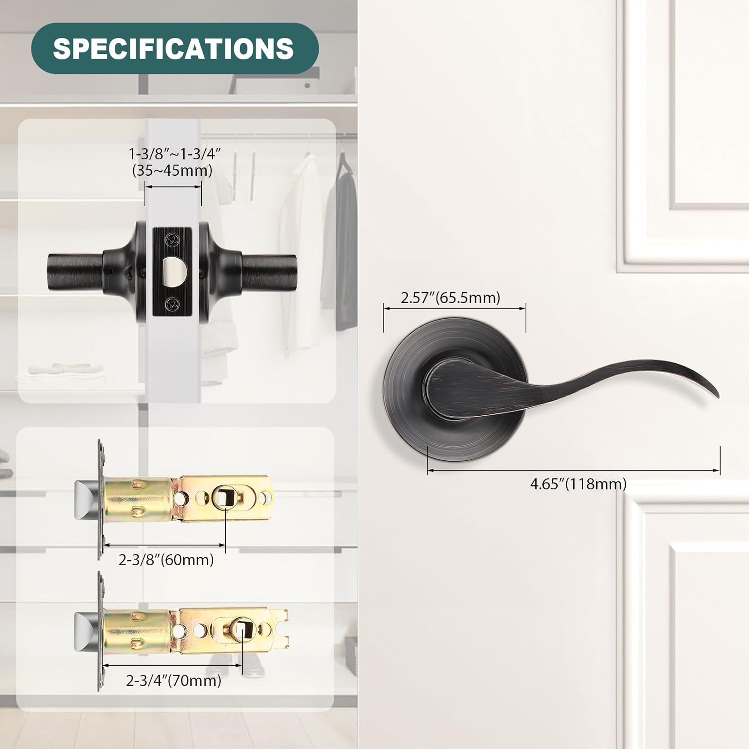 GOBEKOR 5 Pack Oil Rubbed Bronze Passage Door Levers Interior Door Handles for Hallway Closet Door Lock Keyless Passage Door Handles with Lock Modern Door Hardware