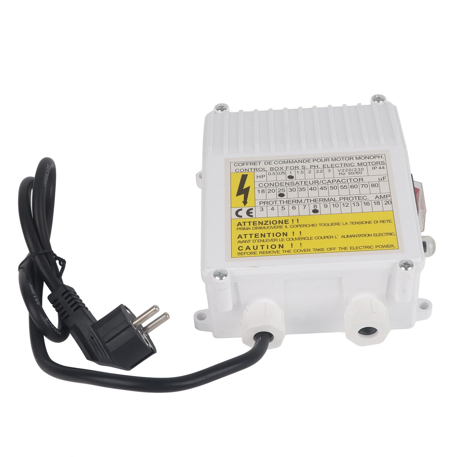 Caja de Control de Bomba Controlador de Bomba de Succión Bomba Doméstica para Pozos Profundos Bomba Sumergible Caja de Control Externa(0.75KW 25uf 8A EU Plug 220V)