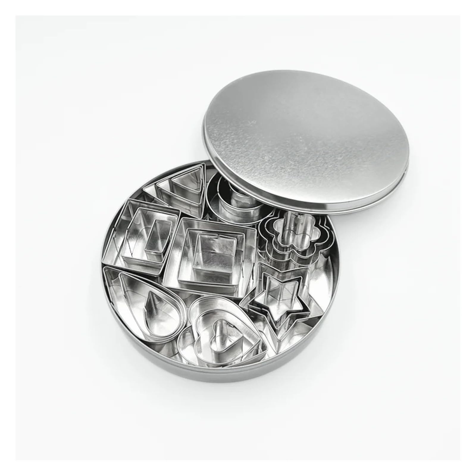 Juego de 24 mini cortadores de galletas + 9 cortadores de frutas de empuje, moldes de acero inoxidable for hornear galletas, fondant, frutas y verduras(24Pcs-9Pcs pink)