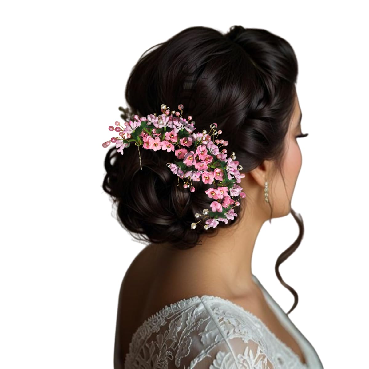 Floral Bridal Hair Accessories for Women – Handmade Hair Clip for Juda Bun | Elegant Hair Ornament for Wedding, Mehendi, Festive (Baby Pink)