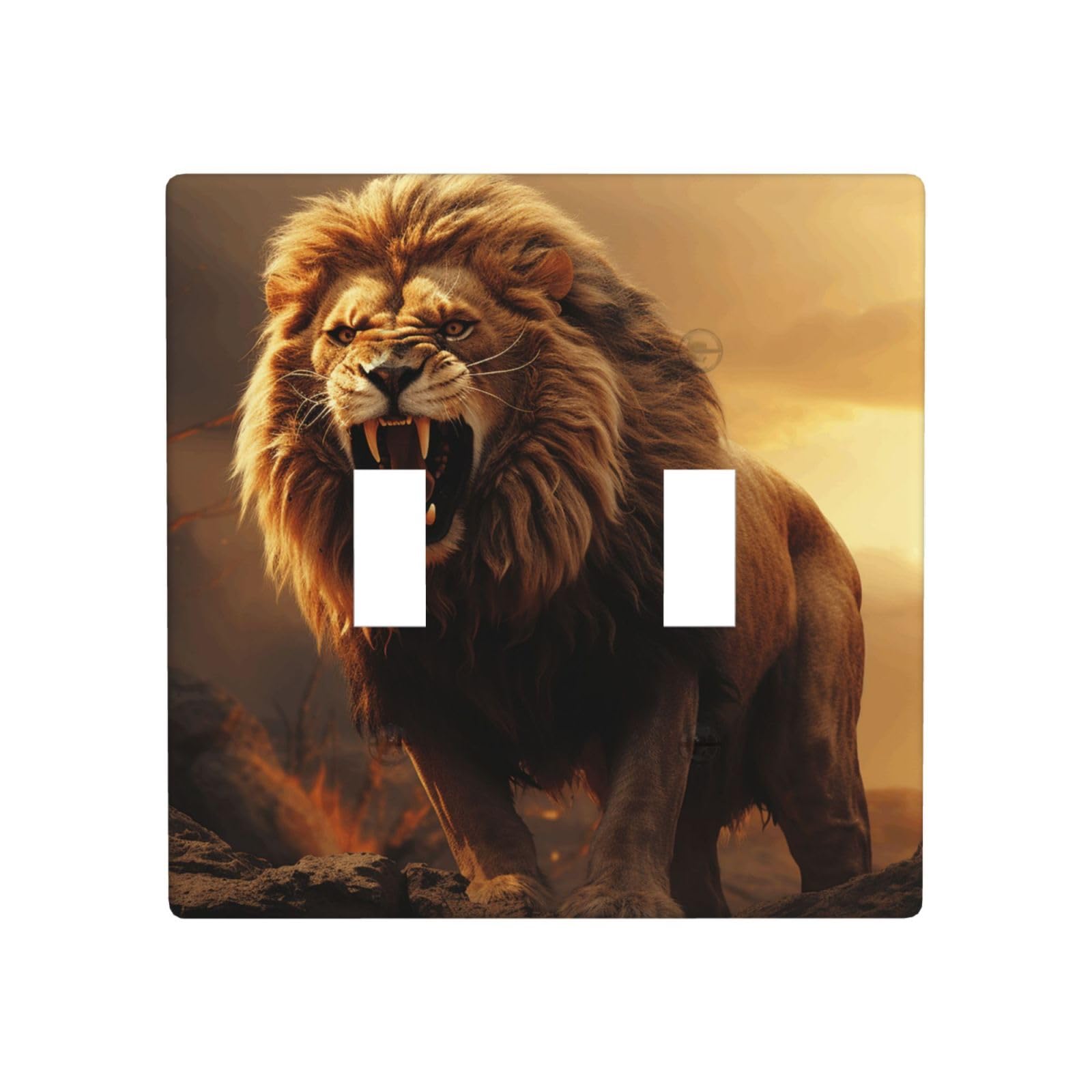 2-Gang Decorator Wall Plate Angry Roaring Lion Light Switch Cover Double Toggle Receptacle Wall Plate Standard Size 4.5" x 4.5" Wallplate Unbreakable Polycarbonate Outlet Faceplates Covers