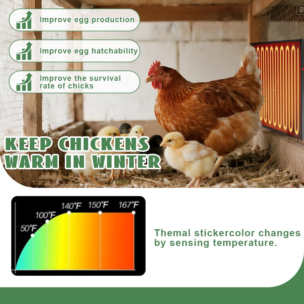 Hühnerstall Heizung, 150W Wärmeplatte Küken Flat Panel Chick Heater, 10℃-75℃ Heizungen für Hühnerställe, 40x30cm Hühnerstallheizung Energiesparendes für HüHnerställe, Entenställe, Farm Frostschutz