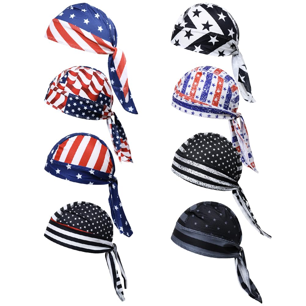 8Pcs Do Rag Skull Cap Sweat Wicking Doo Rag Helmet Liner Cooling Cap Motorcycle Cycling Head Wraps Bandana Beanie Hat