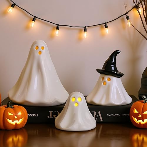 Halloween Ghost Decorations Indoor: 3ct Light Up Ceramic Ghost Decor,