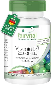 fairvital Vitamin D3 20000 IU Depot 120 Tablets Swallow-friendly High Dose Cholecalciferol Only 1 Tablet Every 20 Days