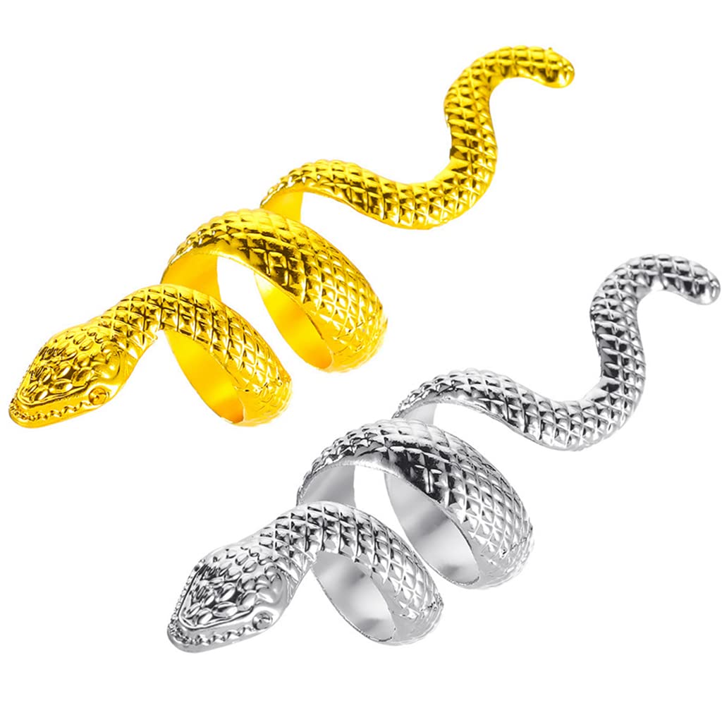 Ouceanwin 2 Piezas Punk Serpiente Anillo Plata Negro Vintage Anillos Serpiente Abierta Anillo Oro Ajustable Acero Inoxidable Anillo Gótico Serpiente Anillo de Dedo Joyería para Hombres Mujeres Unisex