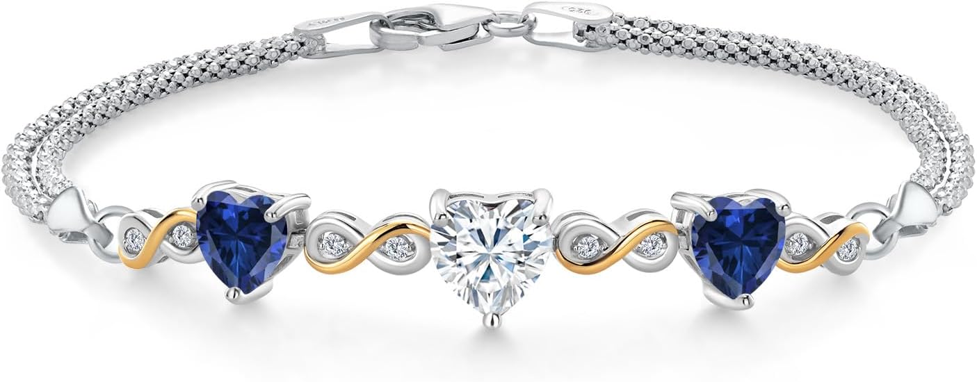 925 Silver and 10K Yellow Gold 925 Silver and 10K Yellow Gold Customized and your Own Personalized 7MM and 6MM Birthstones and Lab Grown Diamond Bracelet For Women 6.5/7/7.5 Inch Length, Made In Italy