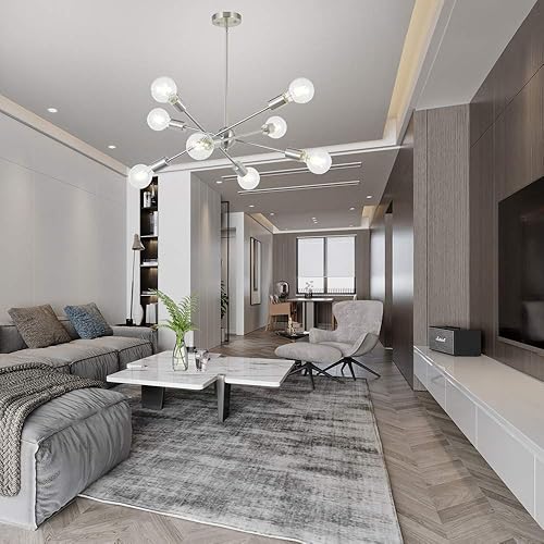 Miniatura 5 de Lámpara de araña Sputnik moderna con brazos ajustables, lámpara colgante de mediados de siglo, lámpara de techo industrial vintage, níquel cepillado