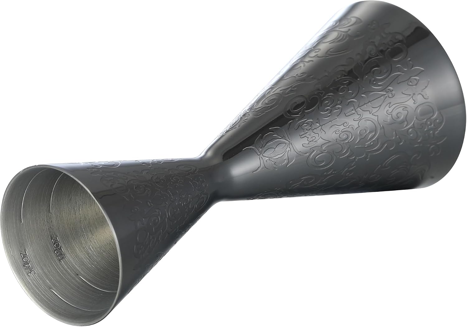 Double Cocktail Jigger Slim Style Measuring Jigger with Etched Pattern (Gunmetal Black Spirit)