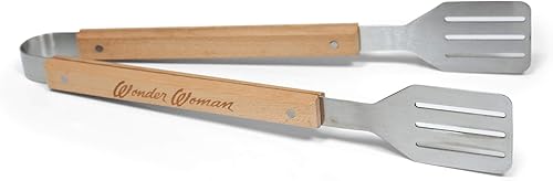 Miniatura 3 de DC Comics Wonder Woman - Juego de utensilios de barbacoa de 3 piezas para exteriores, incluye espátula, tenedor y pinzas de acero inoxidable con