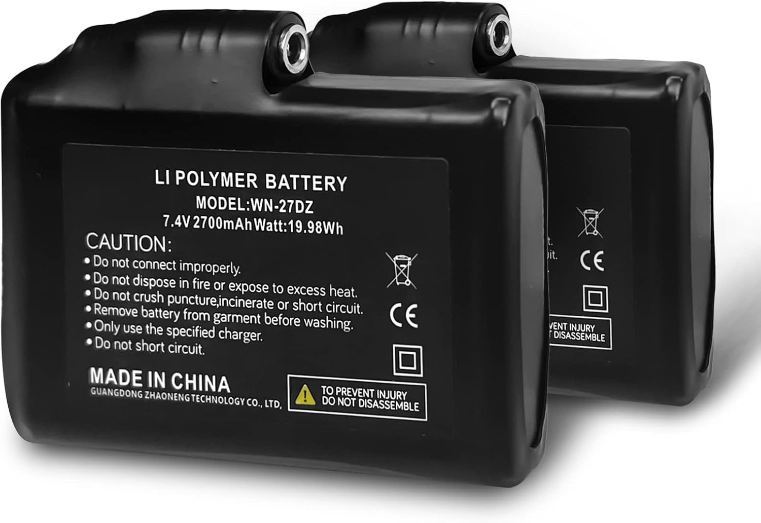 winna 7.4V 2700mAh Rechargeable Li-ion Batteries, Accessories for Heated Gloves, Li-Polymer Battery Pack Replacement for Electric Gloves Heated Socks Heated Motorcycle Gloves(2 Pack)