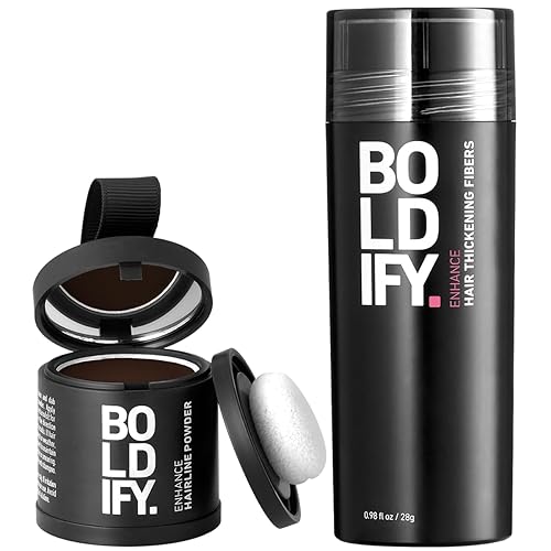 Boldify Build & Conceal Bundle - Fibra capilar marrón oscuro y polvo de línea de cabello: espesante indetectable para cabello fino, retoque