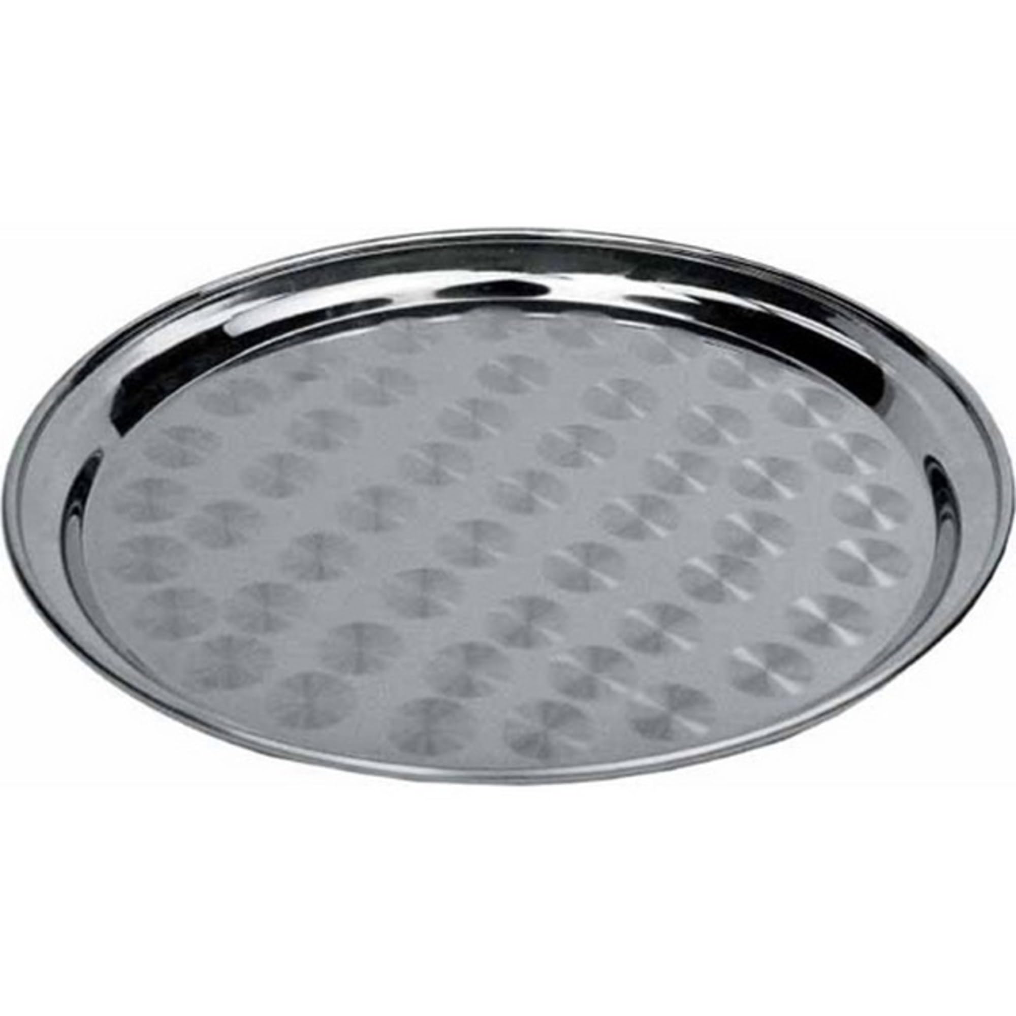Winco Round Tray with Swirl Pattern, 14-Inch, Stainless Steel