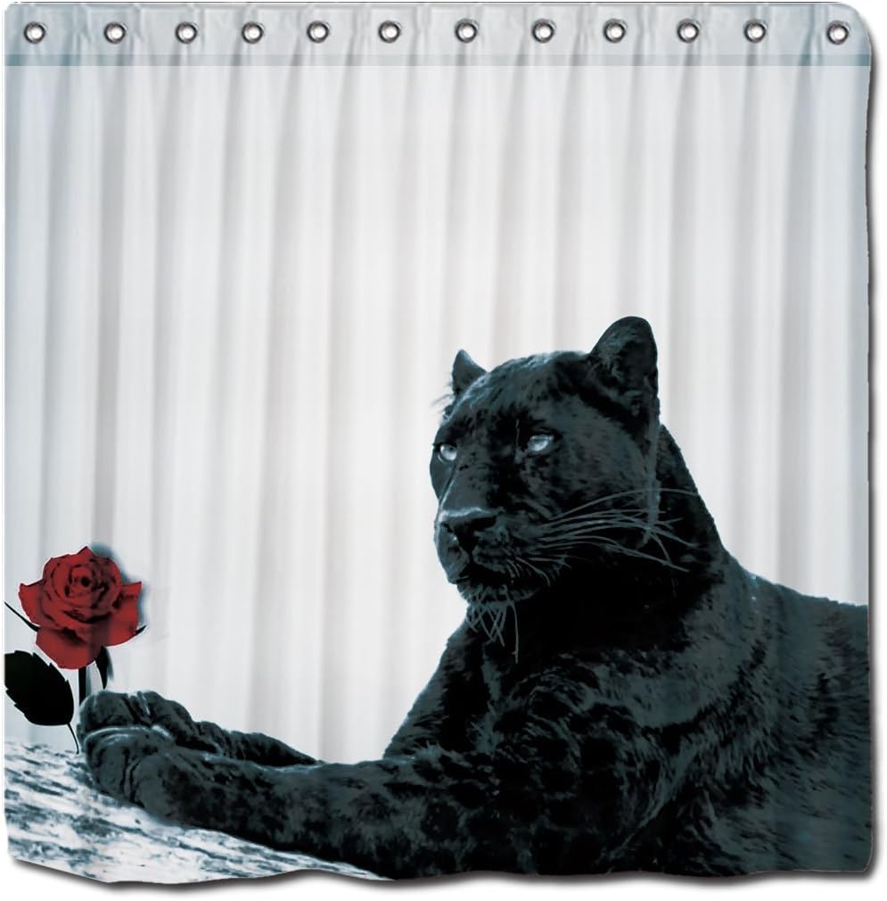 YYT Personalized Shower Curtains Panther And Red Rose Shower Curtain 72"X72"