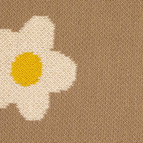 Image of Creative Co-Op Cotton Knit Baby Blanket with Printed Flowers, Brown and White