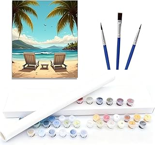 Paint by Numbers Kit for Adults,20X20IN DIY Beach Chairs Paint by Numbers Art for Beginner and Artists-Acrylic Oil Number Painting Kits for Home Decor,Stress Relief