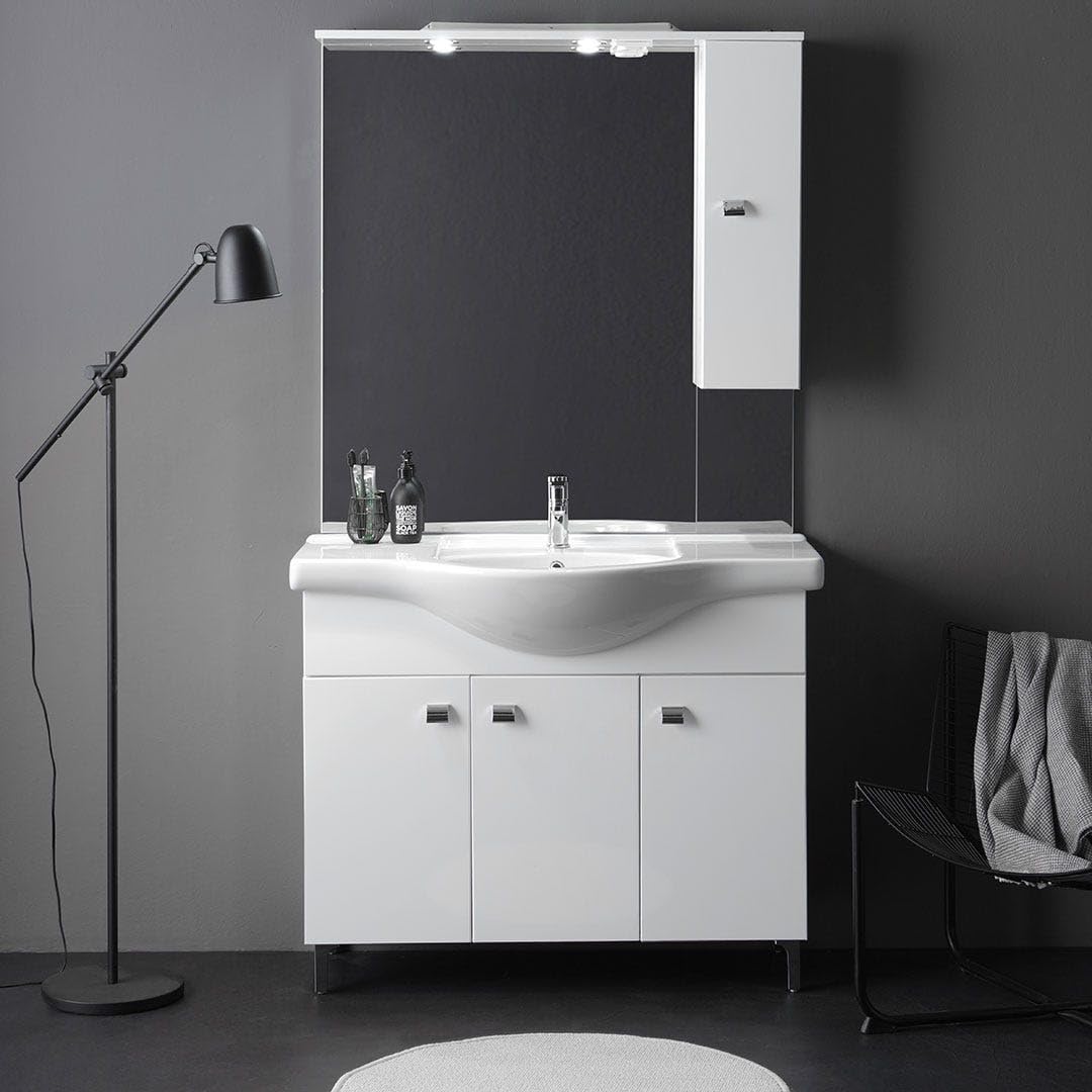 Kiamami Valentina - Meuble de Salle de Bains à Poser avec lavabo en céramique 105cm Blanc Brillant Smeraldo