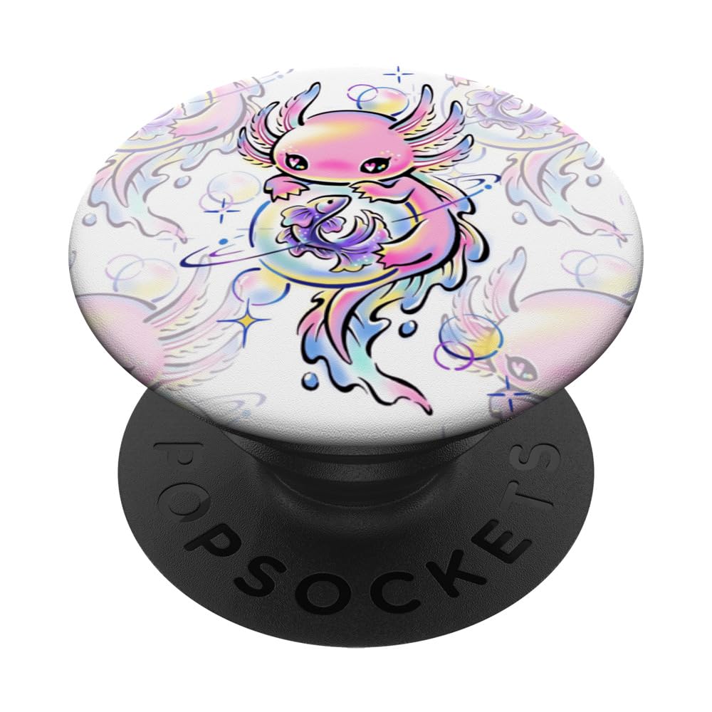 Cute Kawaii Axolotl Purple Magical Crystals PopSockets Adhesive PopGrip