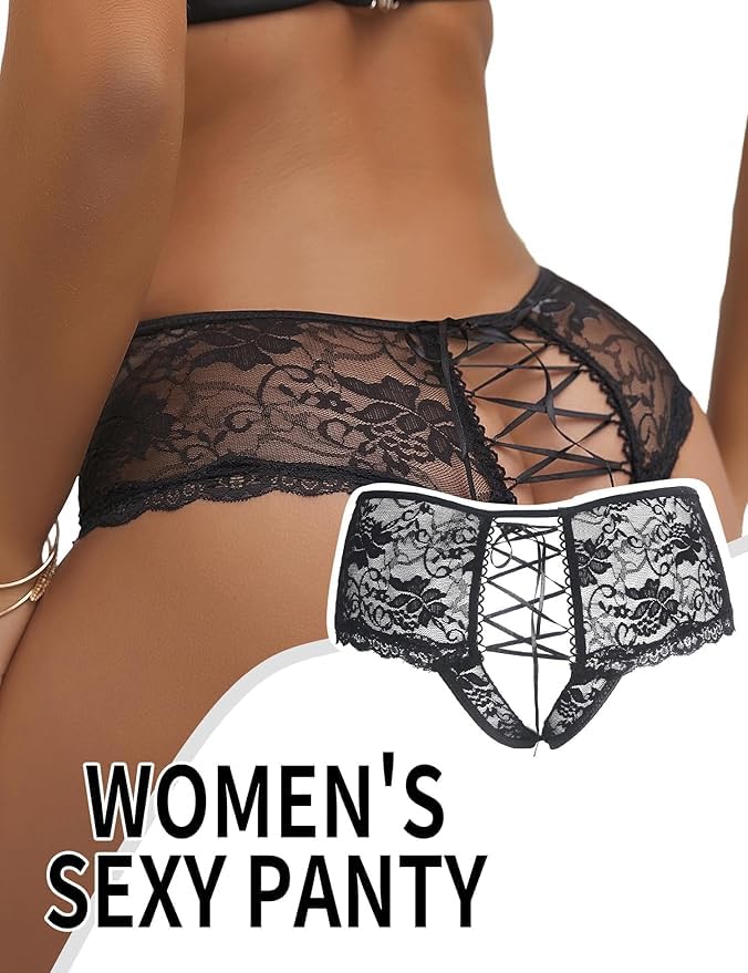 Französische Unterhosen für Damen in Übergröße, durchsichtige Spitzen-Unterwäsche, Tangas, weiche, dehnbare, überkreuzte Schnürung, durchsichtige Hipster-Slips, sexy Höschen, hinten ausgehöhlte Slips,