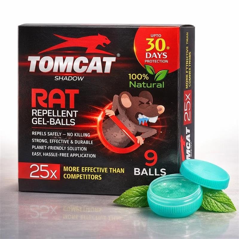 Tom Cat Rat & Mouse Repellent Gel Balls | Herbal & Natural Formula | Long-Lasting 30 Days Protection |Eco-Friendly & Safe | For Home, Kitchen, Warehouse, Factory & Office | Pack of 9 |FORMULATION 10X
