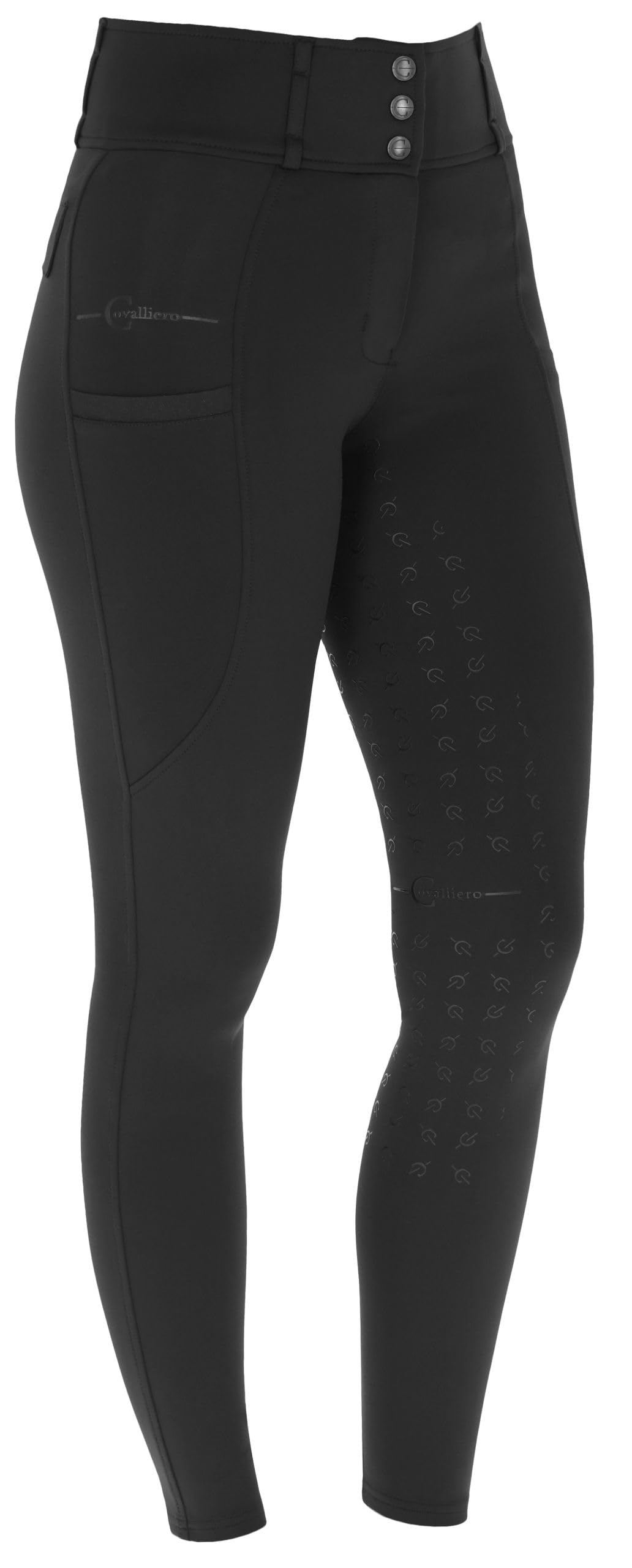 Covalliero Pantaloni da Equitazione Highwaist, Legging da Equitazione, Abbigliamento da Equitazione, Nero, Taglia 44, Poliammide, Donna, Pratica Tasca per Il Cellulare, Larga Cintura