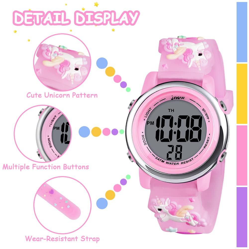 Vicloon Orologio Digitale per Bambini, Orologio da Polso per Ragazzi e Ragazze, Polso unicorno, Cartoni 3D Waterproof Retroilluminazione a 7 Colori, Visualizzazione Della Data e Dell'ora
