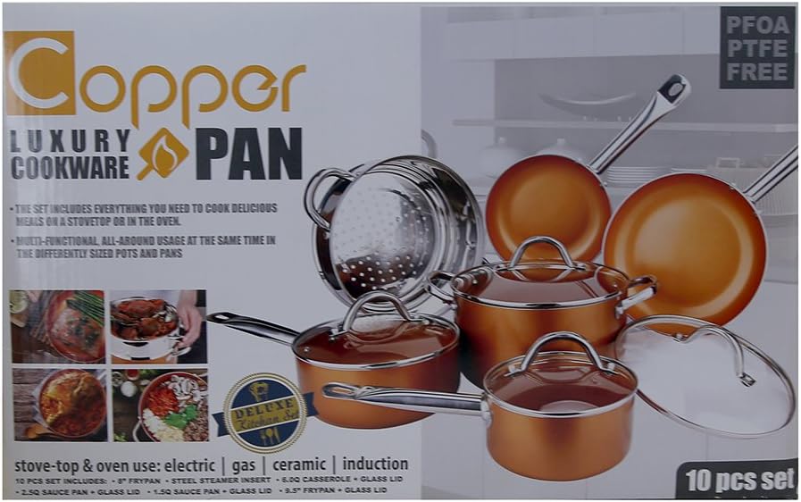 Copper Pan 10-Piece Set Luxury Induction Cookware Set Non-stick