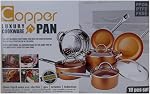 Copper Pan 10-Piece Luxury Induction Cookware Set Non-Stick, 21.5 x 11.5 x 11 inches