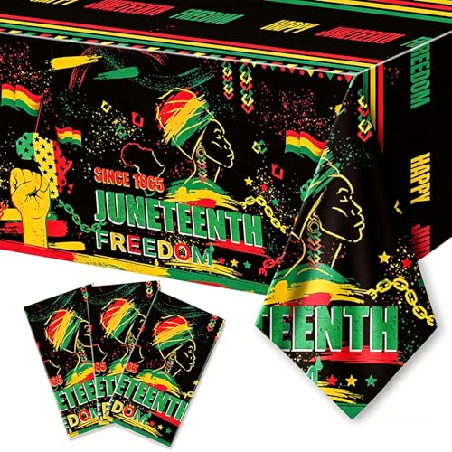 Tnoeuz 3PCS Juneteenth Tablecloth 51 x 86Inch Plastic 1865 Independence Day Table Cover for Black History Table Decorations African American Festival Party Favor Supplies