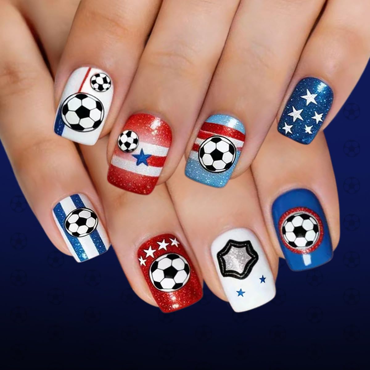 USA Soccer Fan Press on Nails - Patriotic Red White & Blue