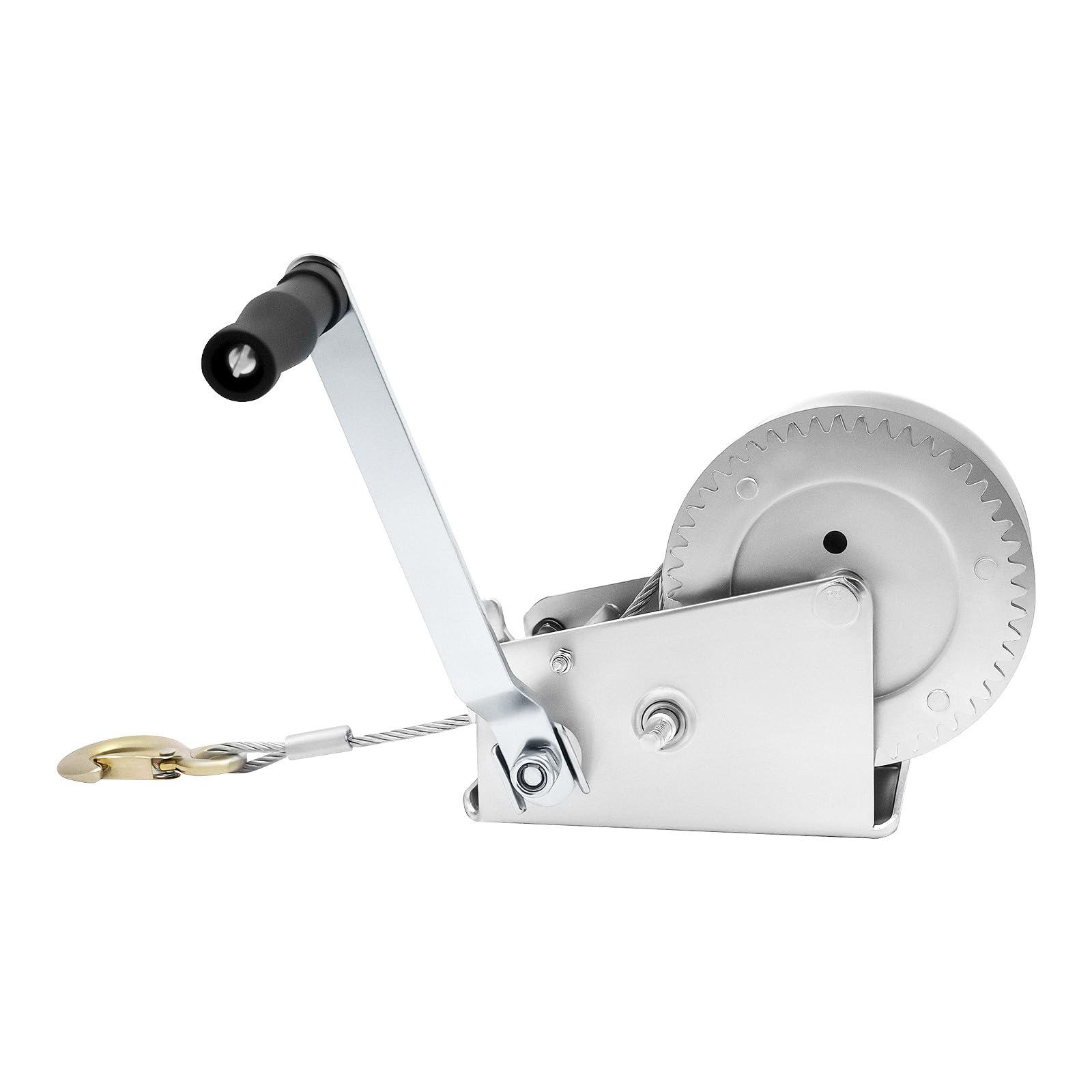 Cabrestante manual de 1500 kg de fuerza lateral con 2 velocidades (4:1 y 8:1) y freno, cabrestante de barco para remolque, barco, ATV, todoterreno, incluye cable de alambre de 10 m