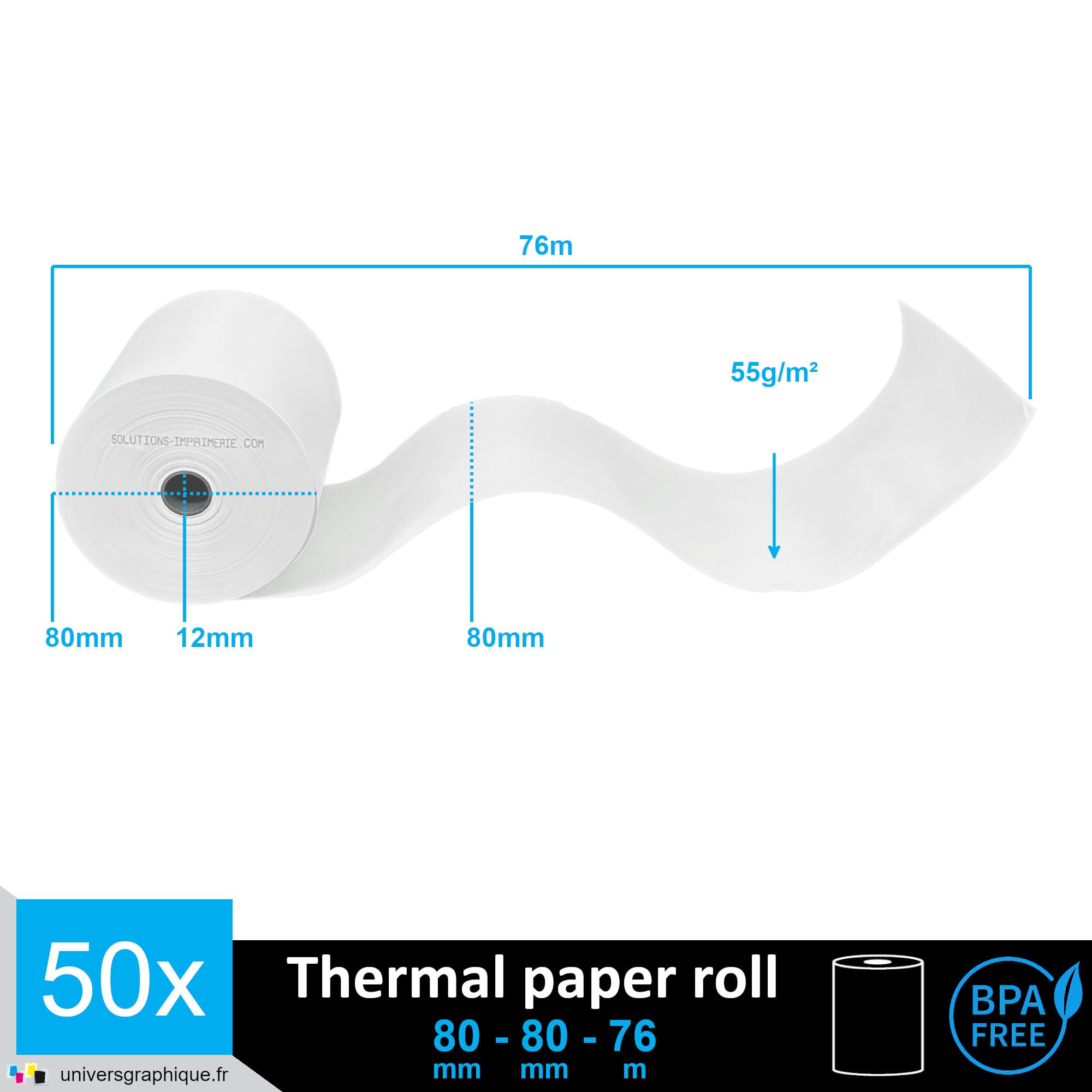 UNIVERS GRAPHIQUE 50 EC-Cash Thermorollen 80 x 80 mm, BPA-frei, 50 Blätter à 78,8 m Lauflänge, für EC-Geräte mit Thermodrucker, Kassensysteme und Thermodruckwerke