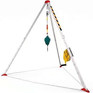 1800 Lb Confined Space Tripod Kit with 98 ft Steel Wire Rope, Adjustable 4.4-7.1 ft Tripod Hoist Rescue System, Lifting Tripod Construction Tools for Well, Sewer Access
