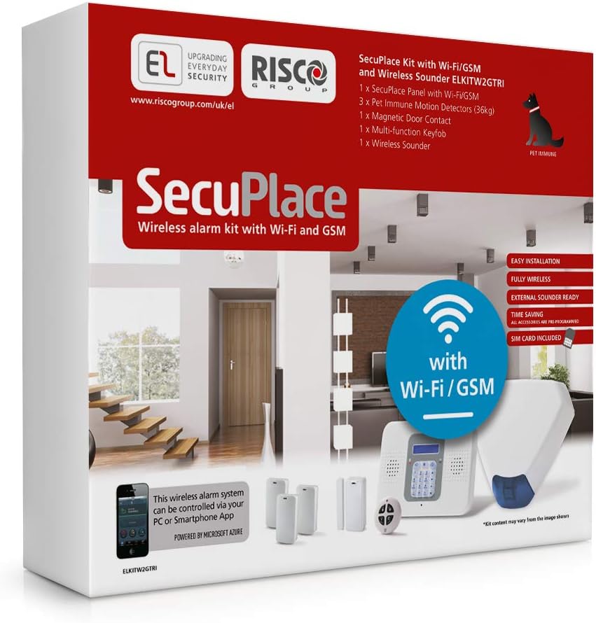 SecuPlace Risco ELKITW2GTRI Wireless Burglar Alarm Kit Wifi+GSM+Smartphone app
