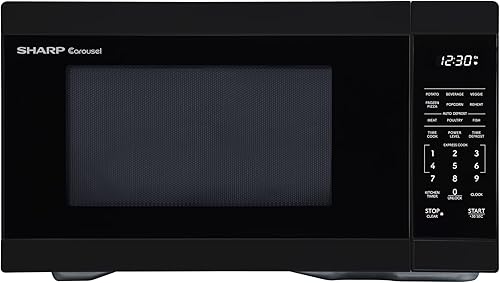 Horno de microondas SHARP para mostrador con bandeja giratoria extraíble de 12.4", 1000 vatios, 1.1 pies cúbicos, color negro