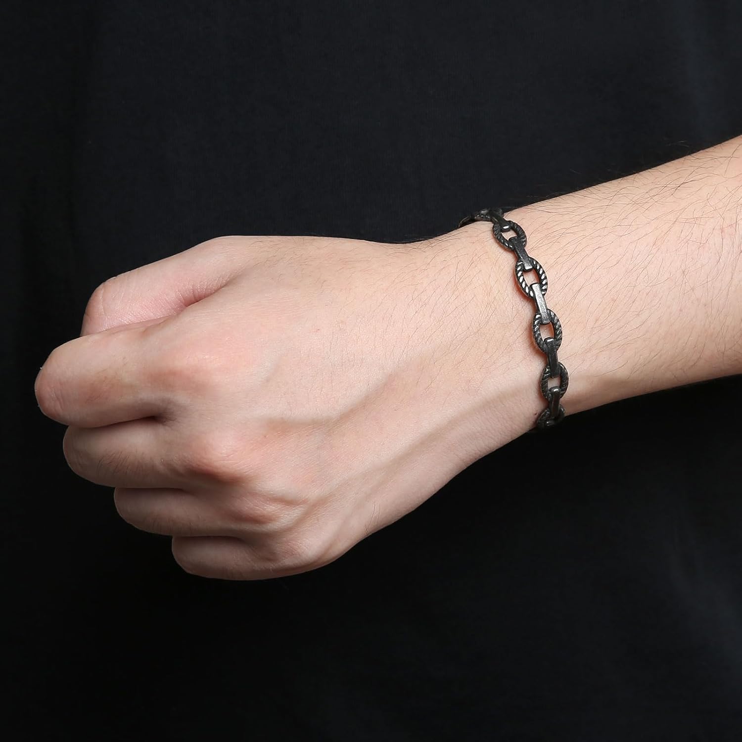 HZMAN Adjustable Stainless Steel Bracelet for Men, Minimal Cool, Antique, Retro Open Metal Chain-style Cuff Bangle Bracelets for Men - Image 2