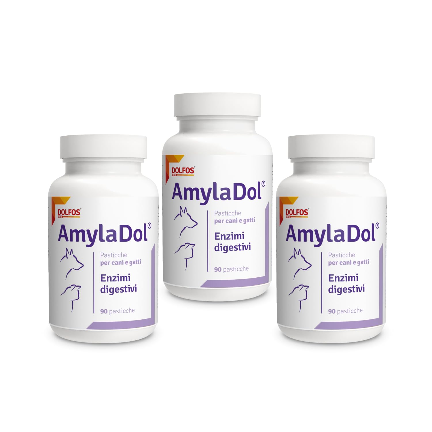 Pets Dolfos AmylaDol Enzimas Digestivas Naturales Paquete de 3 - Amilasa, Lipasa y Proteasa Alimento complementario dietético en caso de trastornos digestivos de perros y gatos