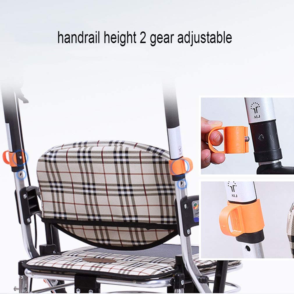 Carrito de Compras para Personas Mayores con Canasta de Almacenamiento | Andador Plegable con 6 Ruedas y Asiento, Frenos bloqueables, con Tira Reflectante Nocturna, Silla de Descanso de tran