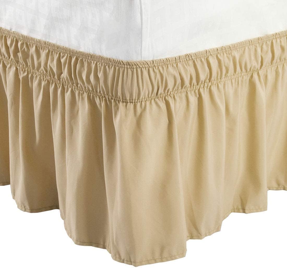 Wrap Around Bed Skirts Fashional Three Sides Fabric Adjustable Elastic Dust Ruffle Silky Soft & Wrinkle Free,800 Thread Count 100% Pure Cotton Bed Skirt with 16" Drop-Queen(60"X 80") White