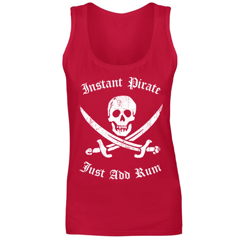 Flip Men's Red Instant Pirate Just Add Rum Skull Halloween Funny Slogan Vest Tank Top (M)