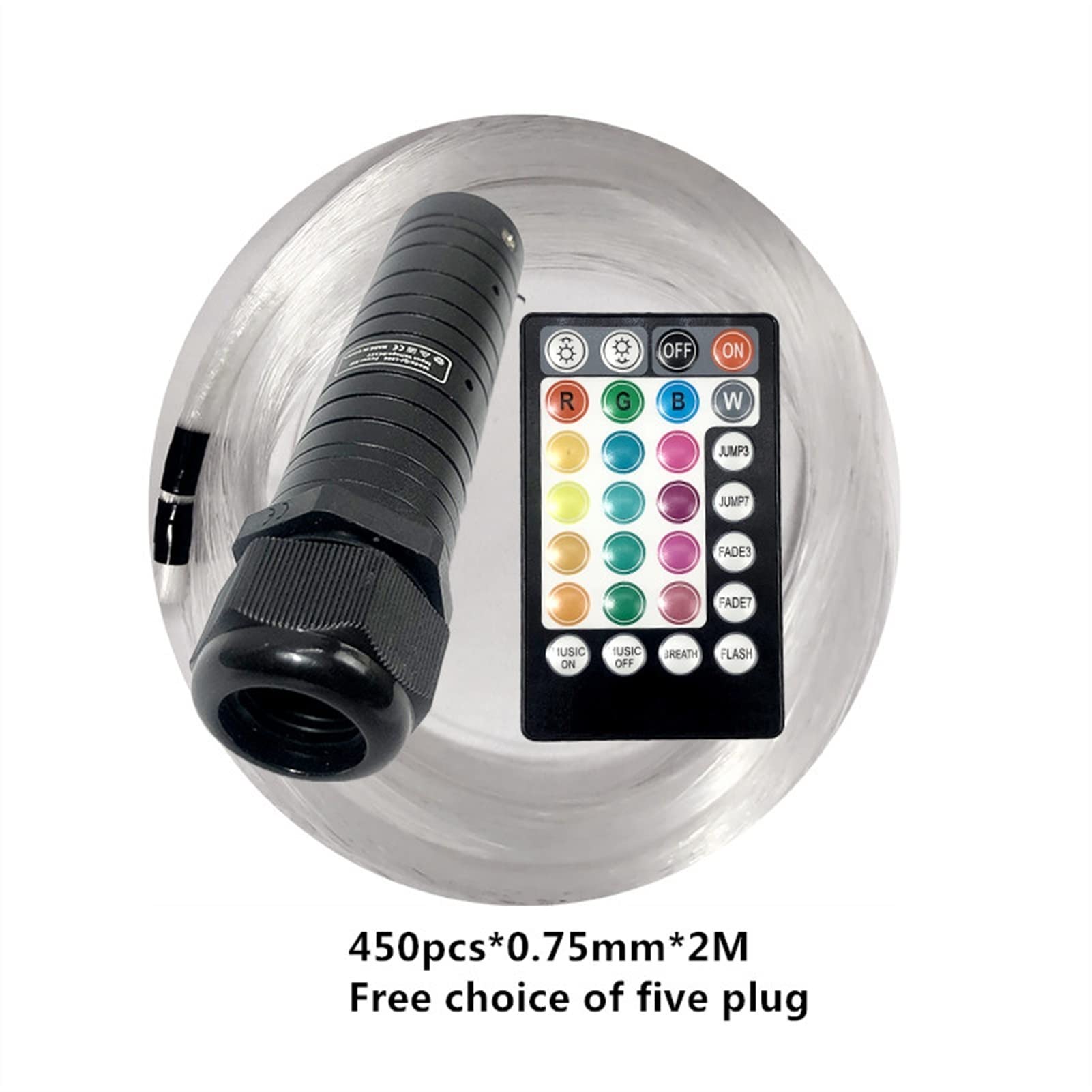 Starlights do Samochodu Lampa włókno DC12V 6W RGB Światła samochodowe dachowe gwiazdkowe PROWADZONY Światłowody Gwiazda Oprawa sufitowa Zestawy 2M 0,75 Optical Fiber Z Rf. Kontrola(450pcs 0.75mm 2M)