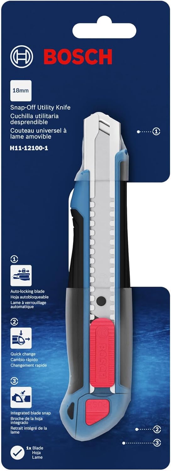 BOSCH H11-12100-1 18mm Snap-Off Utility Knife | Soft Grip, Slider Mechanism, and Integrated Blade Snap