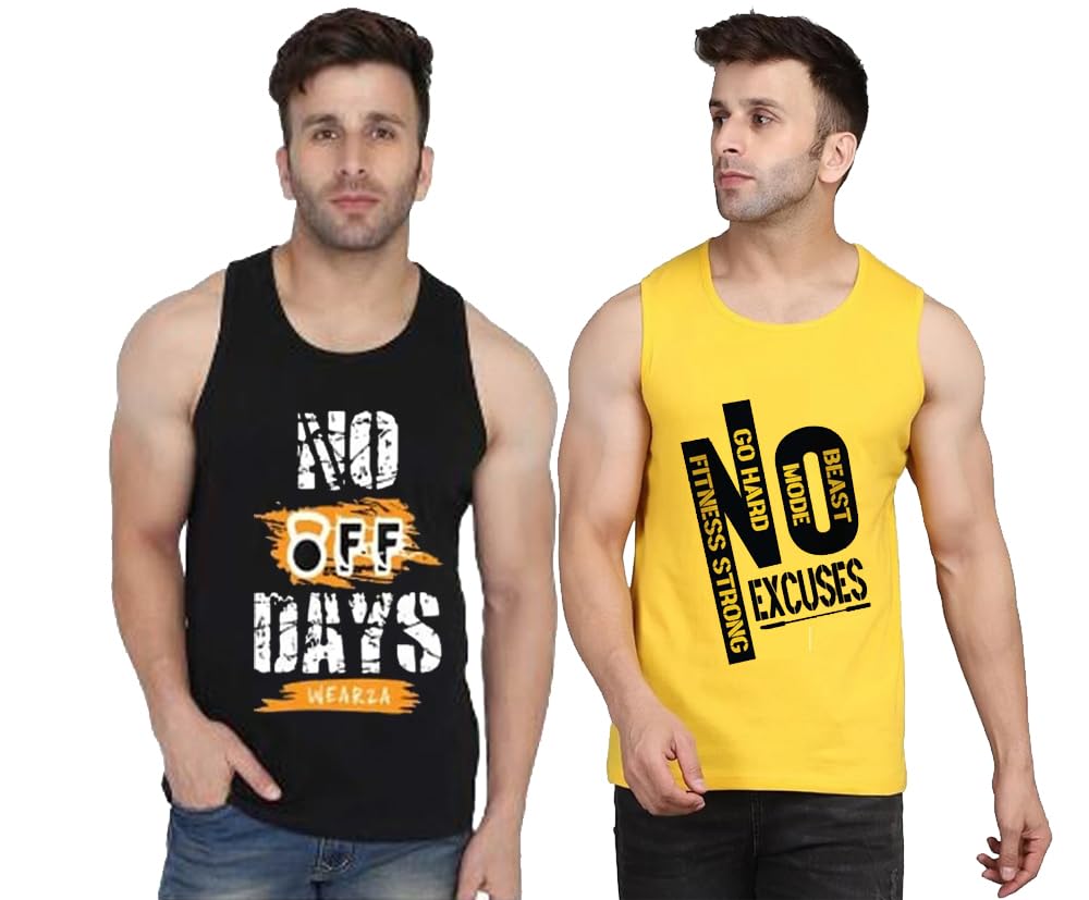 Men's Sleeveless Gym Tank Top | Dryfit Round Neck Printed Sando/Baniyan for Workout & Casual Wear | Muscle Vest for Gym, Beach & Casual Tshirt Men Ganji | Multicolor (Pack of 2)-image-28