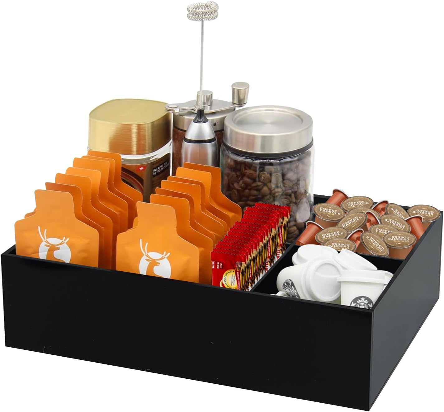 Watpot Coffee Bar Accessories Organizer, Condiment Packet Station Countertop for Sugar Packets Tea Bags, Black