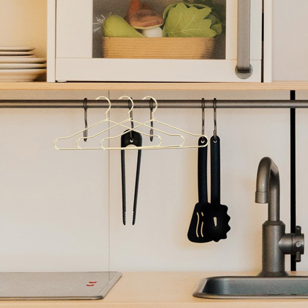 LOGOFUN 20PCS Miniature Doll Clothes Hangers Tiny Iron Wire Clothing Hook Accessories for Dollhouse Coat Dress Display Supplies - Golden 150mm