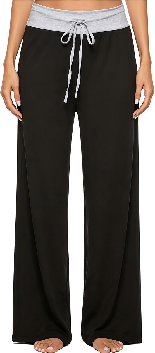 Women's Wide-Leg Pajama Pants Lounge Bottoms | Soft Breathable Lightweight Stretch, High‑Waist Elastic, Adjustable Drawstring & Deep Pockets, Loose Fit & All‑Day Comfort