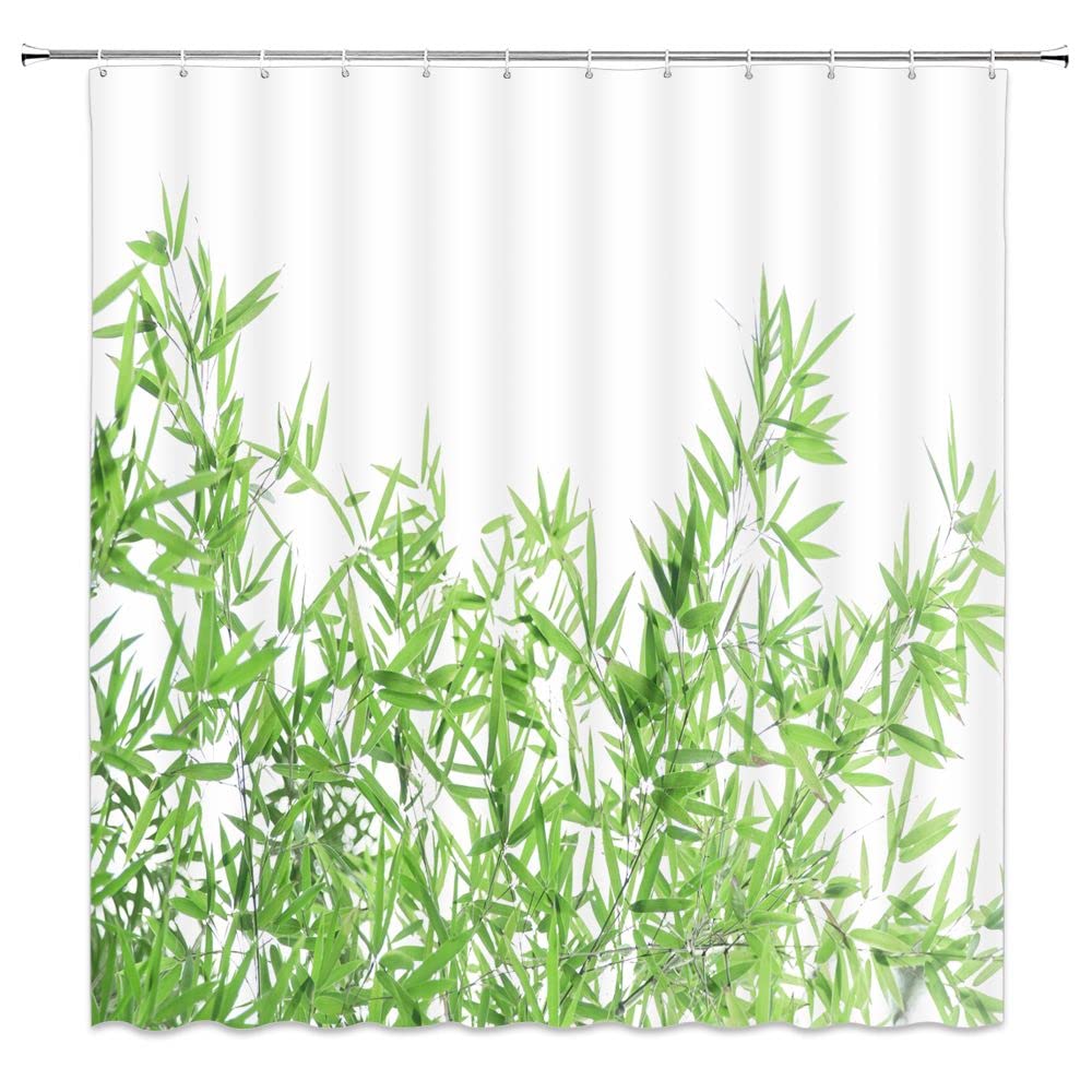 ZKJSMGS Bamboo Shower Curtain Green Bamboo Forest Tree Japanese Asain Art Rustic Wild Nature Plant Scenic Watercolor Fresh Spa Fabric Bathroom Sets with Hooks,Green White