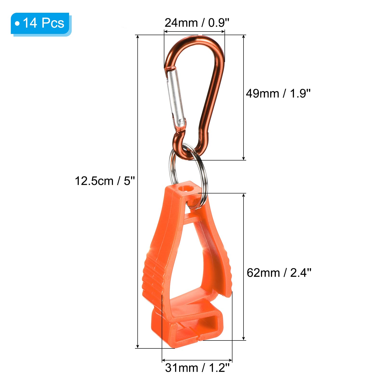 PATIKIL Glove Clips, 14 Pack Gloves Holder Clip Glove Belt Keeper Work Gloves Grabber Helmet Hanger for Construction Worker Orange - Image 2
