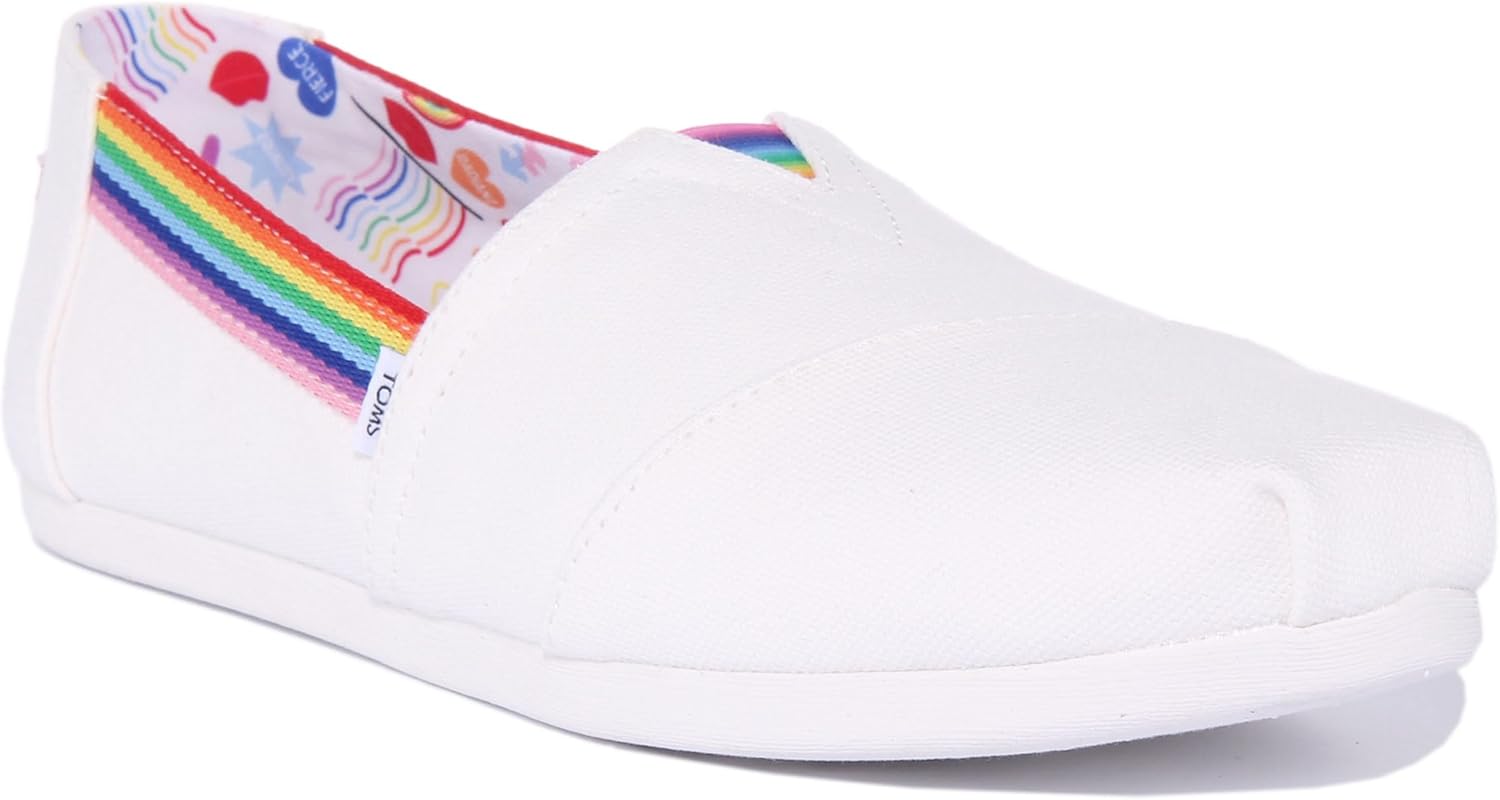 TOMS Women's Alpargata 3.0 Espadrille, White Canvas/Rainbow Webbing,6.5