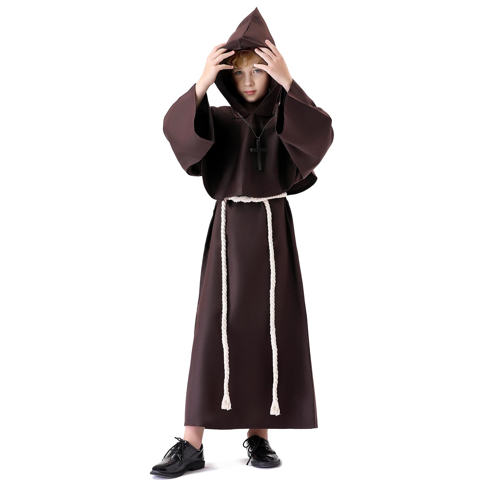 Banchif Costume Bambino Medievale Halloween Bambino Costume Monaco Sacerdote Accappatoio Costume di Carnevale da Bambino Con Cappuccio e Monaco Medievale
